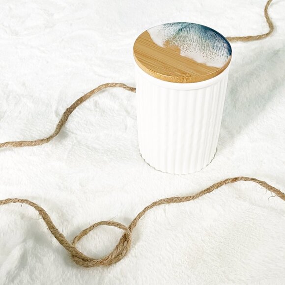 Other - Coastal Ocean Wave Resin Art Medium White Ceramic Canister